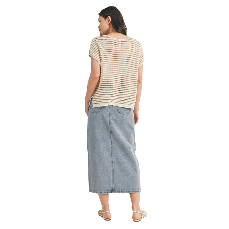 Wishlist Women's Ivory and Taupe Crochet Top
