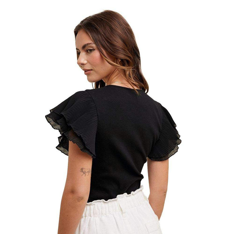 Wishlist Women's Black Flutter Sleeve Bodysuit