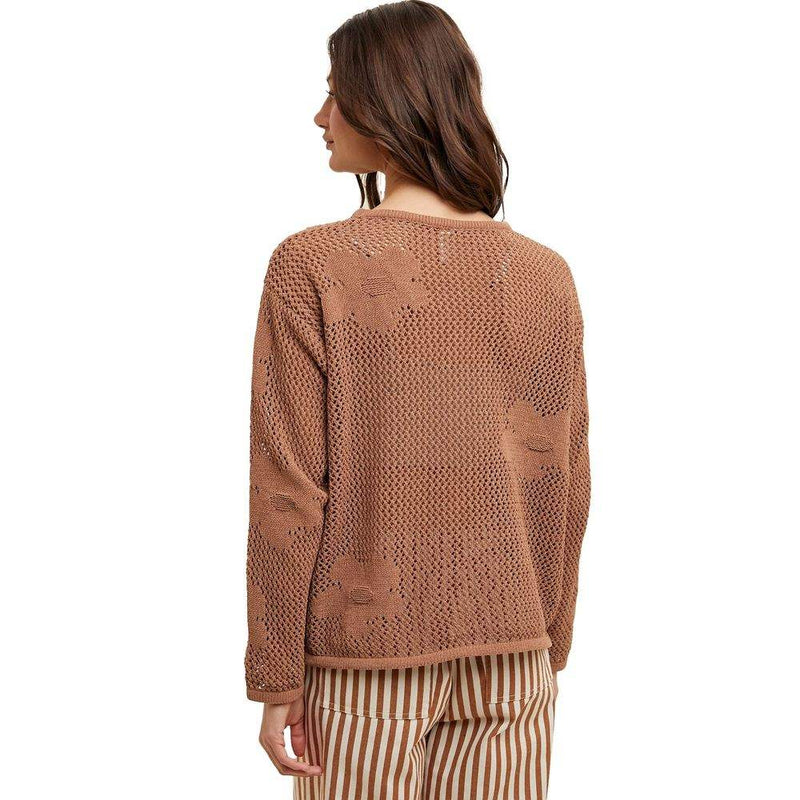 Wishlist Women's Mocha Floral Crochet Sweater