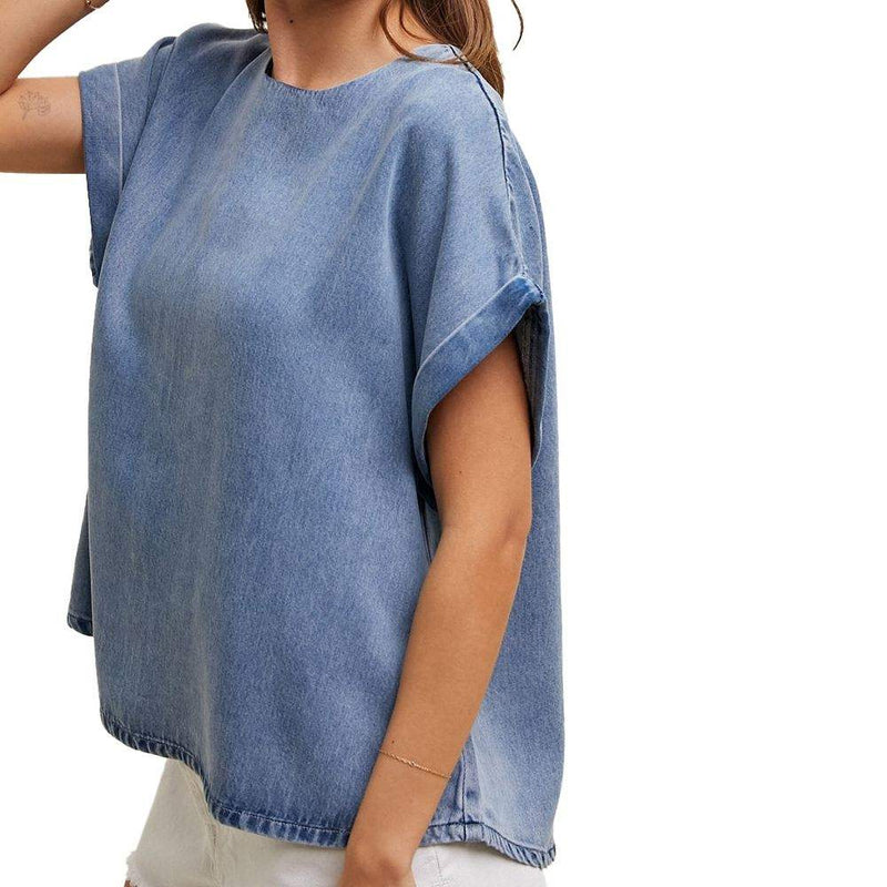 Wishlist Women's Denim Washed Boxy Top