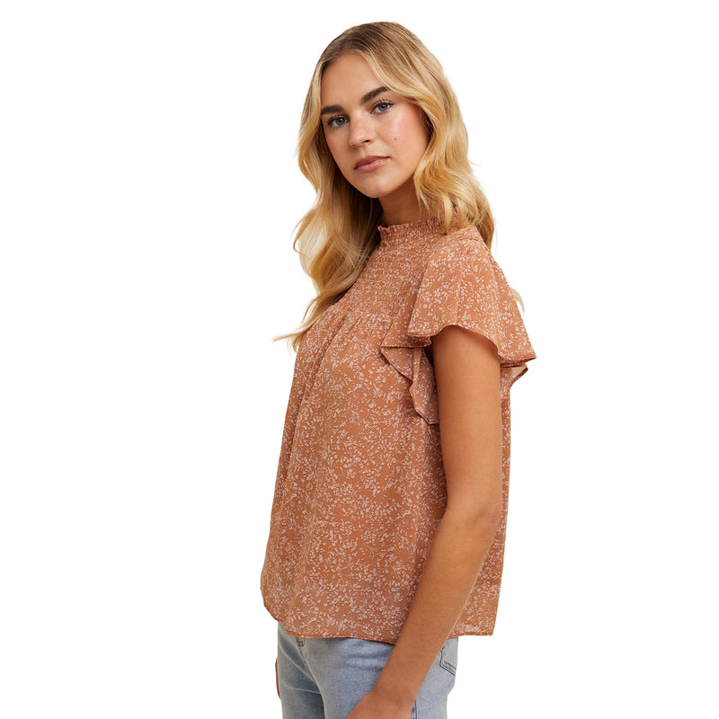 Wishlist Women's Clay Floral Mock Neck Blouse