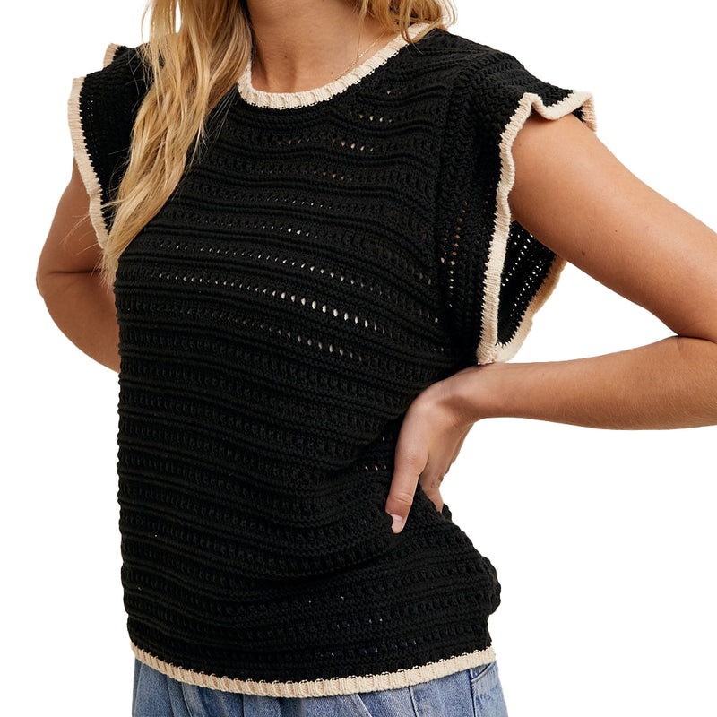 Wishlist Women's Black and Taupe Contrast Sweater Top