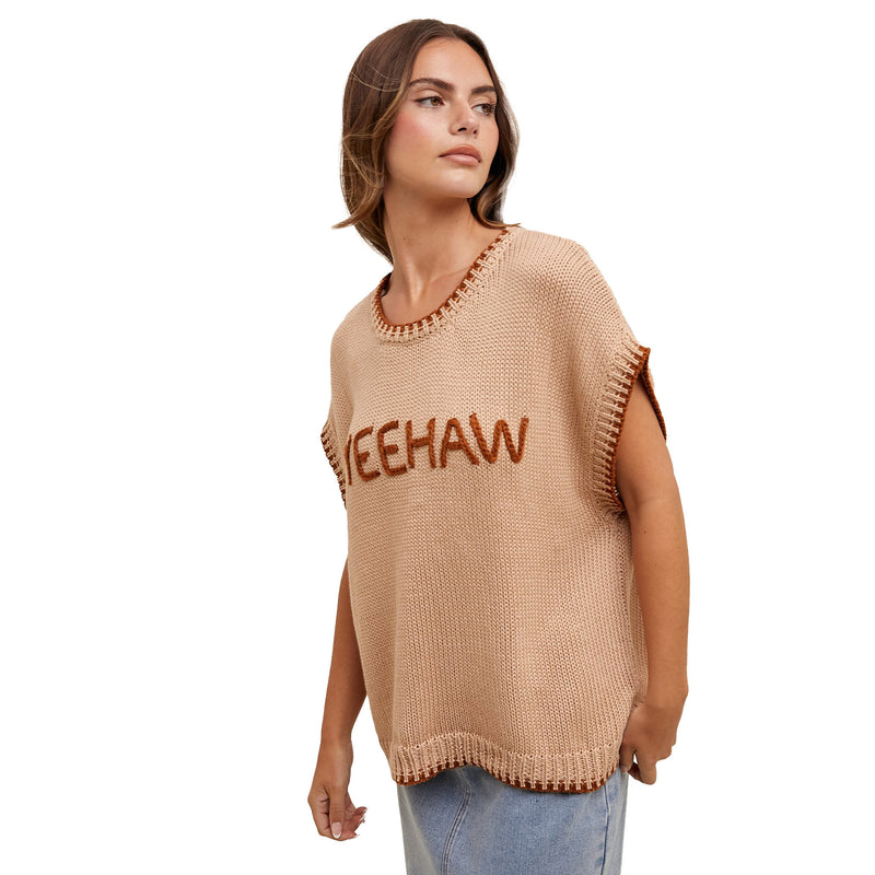Wishlist Women's Tan and Camel Yee Haw Sweater