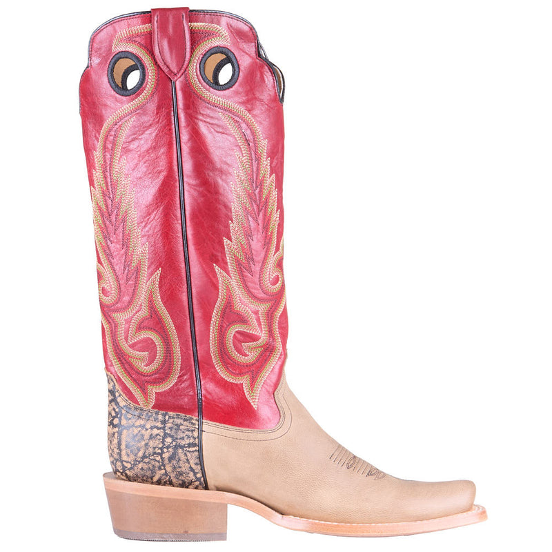 Rw Ranch Men's Buckaroo Sand Cowhide Vamp 16in Burgundy Cowhide Top Boot