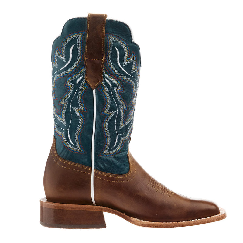 Rw Ranch Women's Sundial Brown Goat Vamp 11 in Blue Cowhide Top Cowgirl Boot