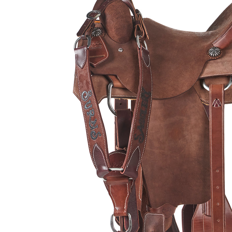 Burns Saddlery Chocolate Roughout 15in Team Roping Saddle