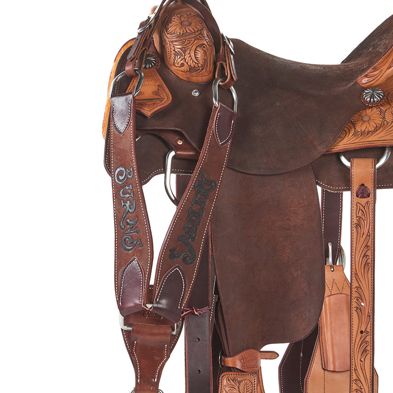 Burns Saddlery Chocolate Two-Tone Floral Tooled 15.5in Team Roping Saddle