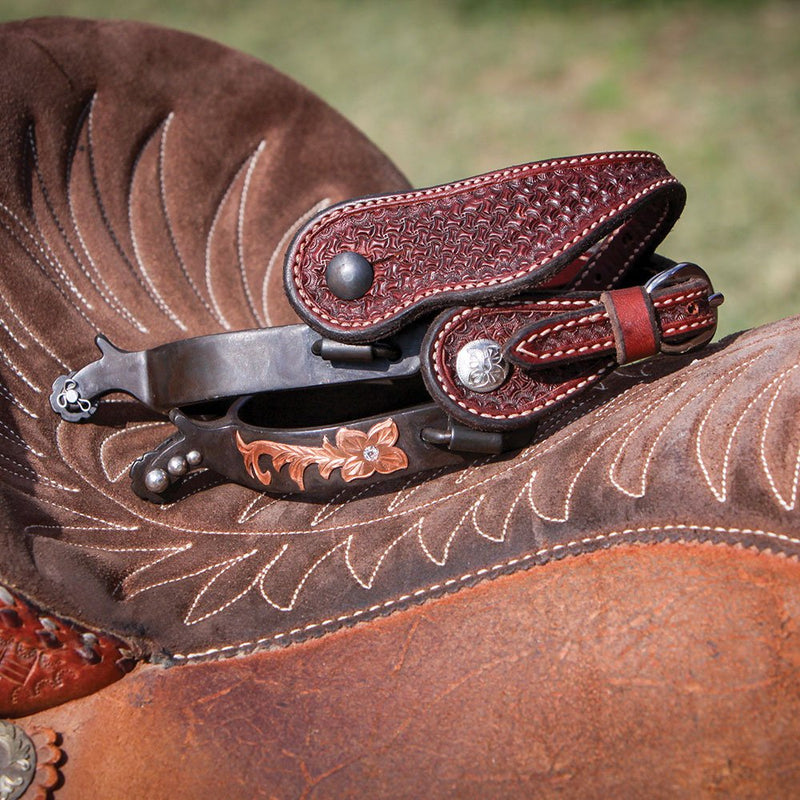 Cowboy Tack Mens Rosewood Spider Stamp Cowboy Spur Straps