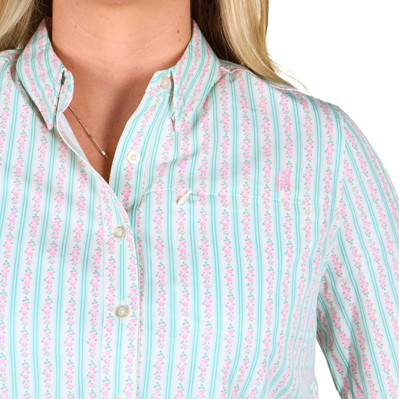 Sand Hill Ranch Women's Sage & Pink Wallpaper Long Sleeve Shirt