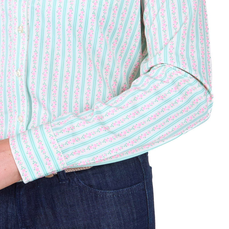 Sand Hill Ranch Women's Sage & Pink Wallpaper Long Sleeve Shirt