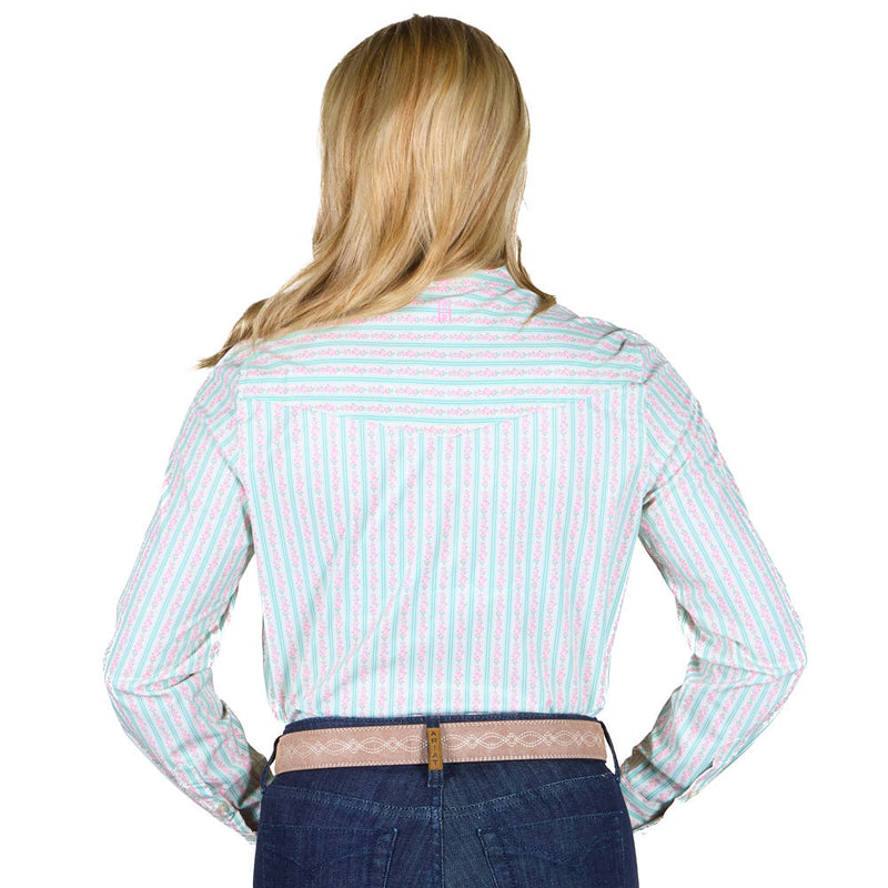 Sand Hill Ranch Women's Sage & Pink Wallpaper Long Sleeve Shirt