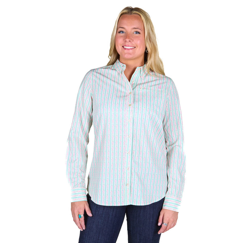 Sand Hill Ranch Women's Sage & Pink Wallpaper Long Sleeve Shirt