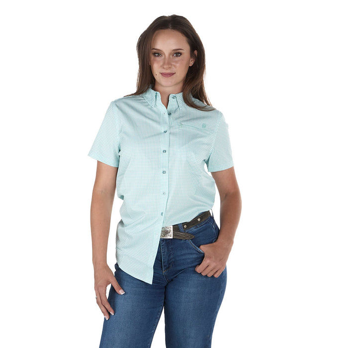 Sand Hill Ranch Women's Nautical Blue Gingham Short Sleeve Shirt