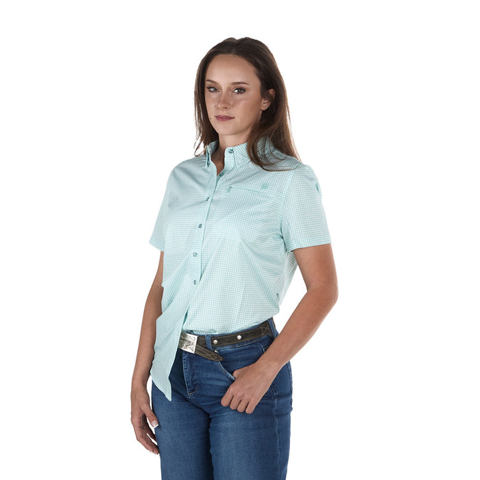Sand Hill Ranch Women's Nautical Blue Gingham Short Sleeve Shirt
