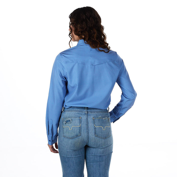 DARING DIVA Women's Plus Chest Pocket Long Sleeve Denim Chambray Shirt 2X Light Blue