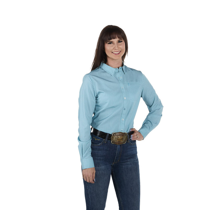 Sand Hill Ranch Women's Seafoam Tencel Stripe Long Sleeve Shirt