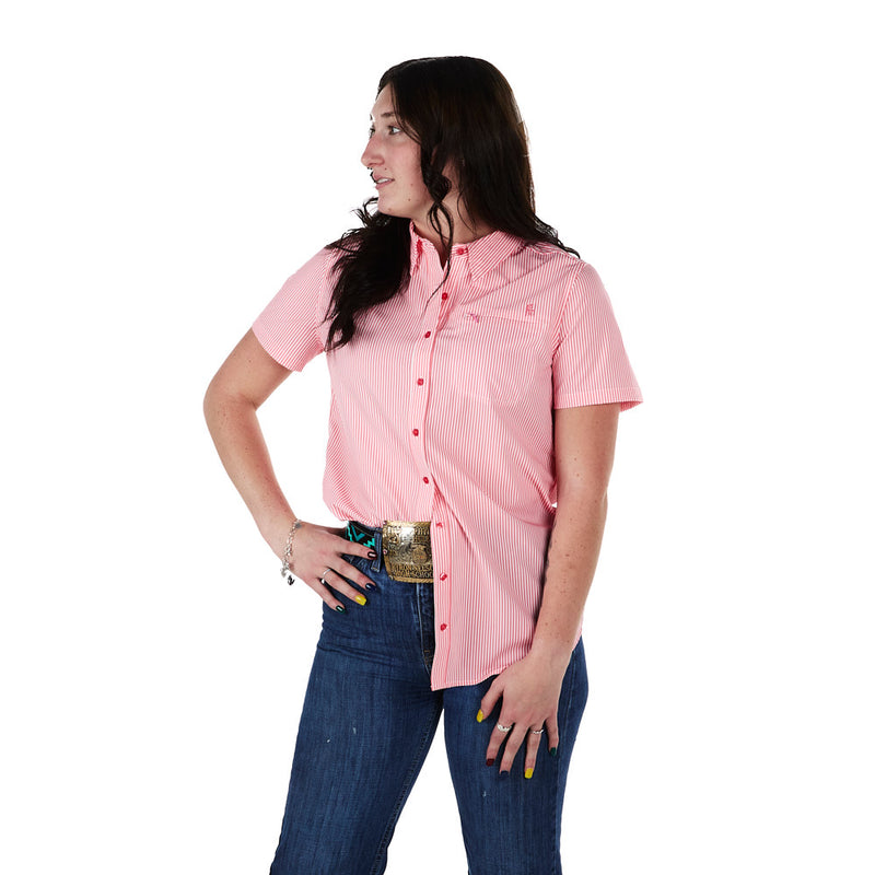 Sand Hill Ranch Women's Coral Stripe Short Sleeve Button Shirt