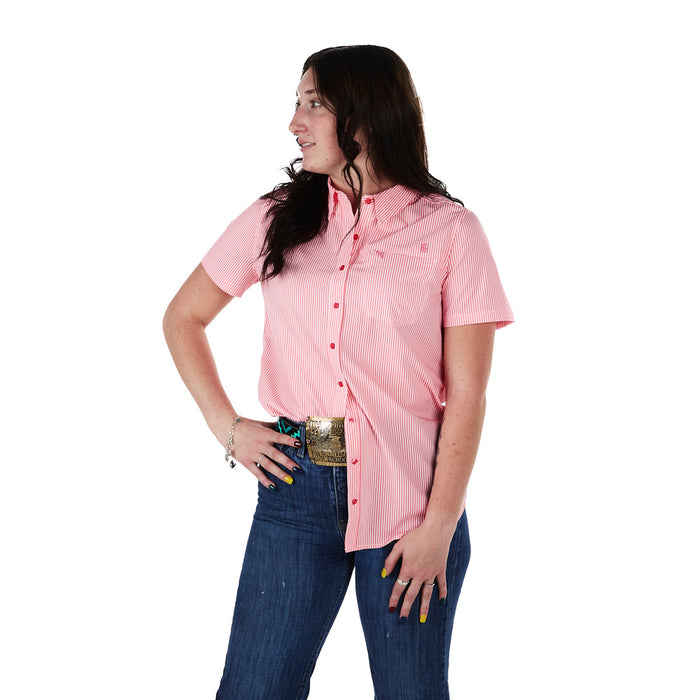 Sand Hill Ranch Women's Coral Stripe Short Sleeve Button Shirt