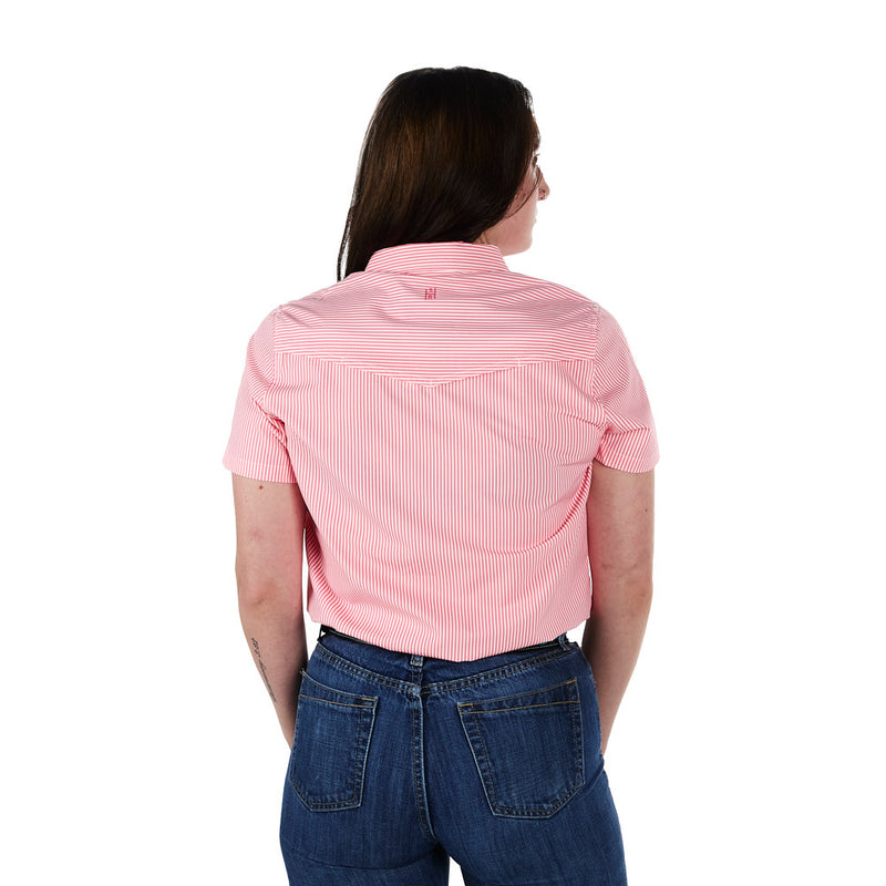 Sand Hill Ranch Women's Coral Stripe Short Sleeve Button Shirt