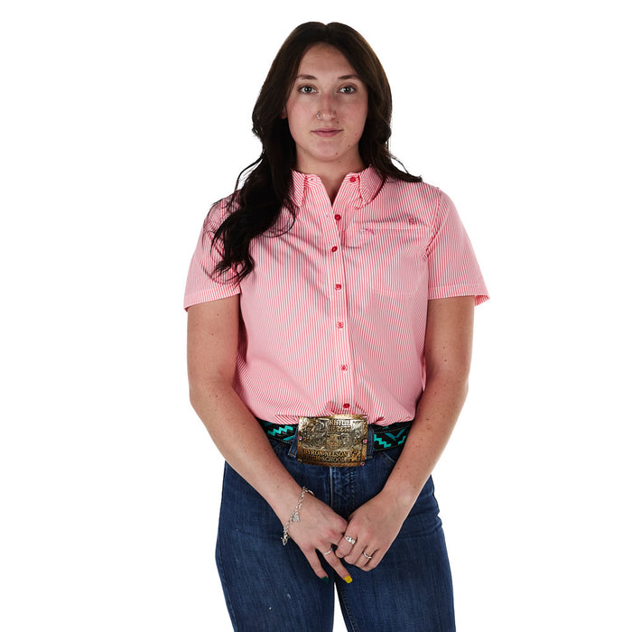 Sand Hill Ranch Women's Coral Stripe Short Sleeve Button Shirt