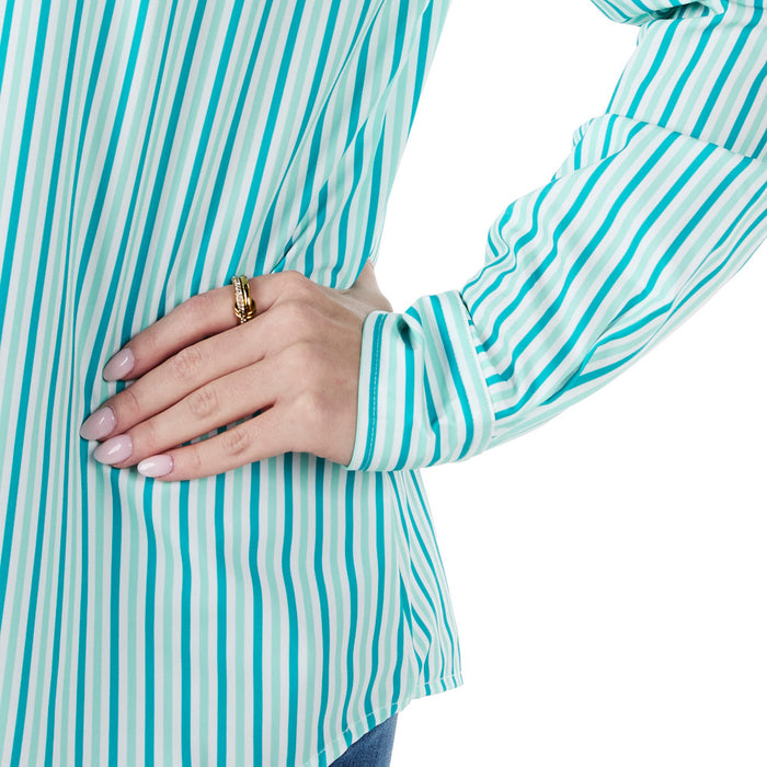 Sand Hill Ranch Women's Teal Pinstripe Long Sleeve Button Shirt