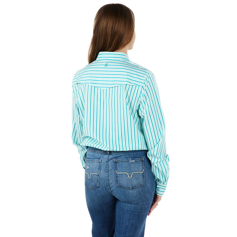Sand Hill Ranch Women's Teal Pinstripe Long Sleeve Button Shirt