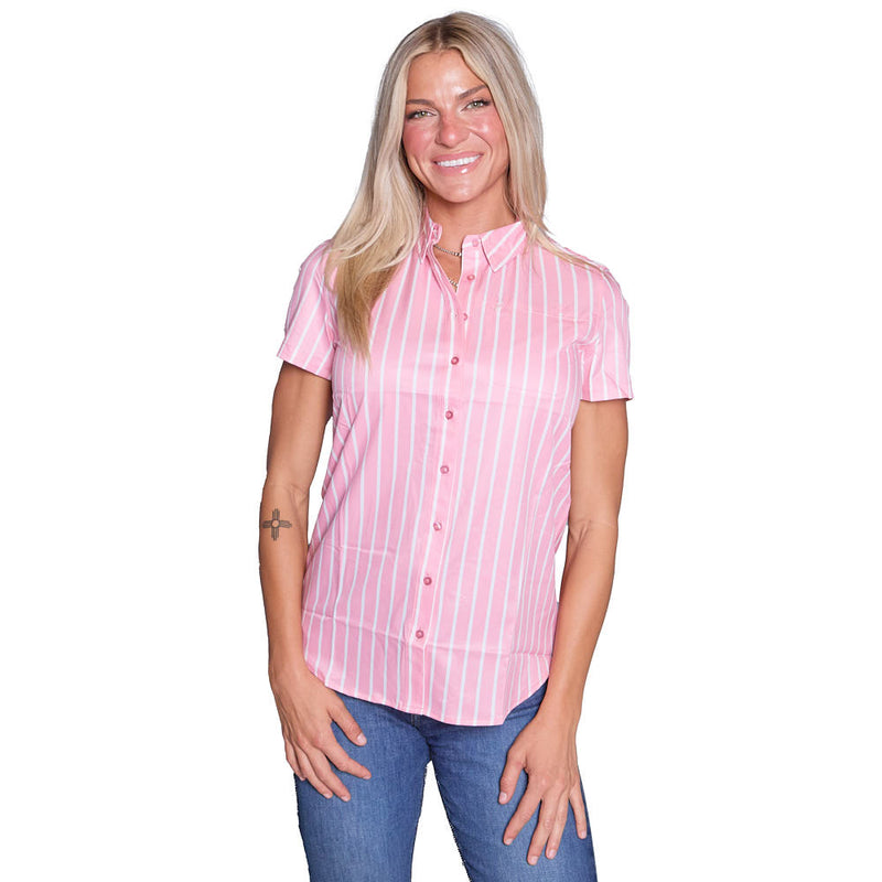 Brandcowboy Women's Pink Short Sleeve Striped Shirt