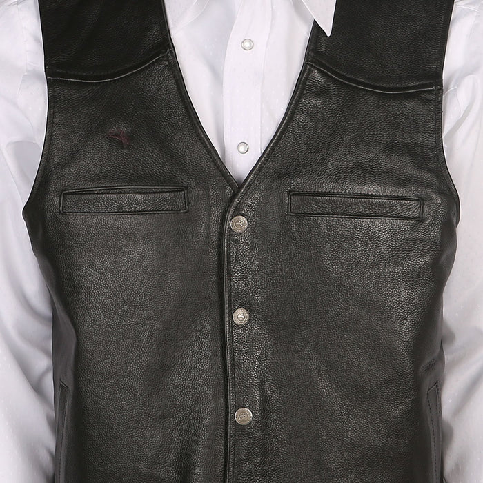 Wyoming Traders Mens Black Dovers Leather Concealed Leather Vest