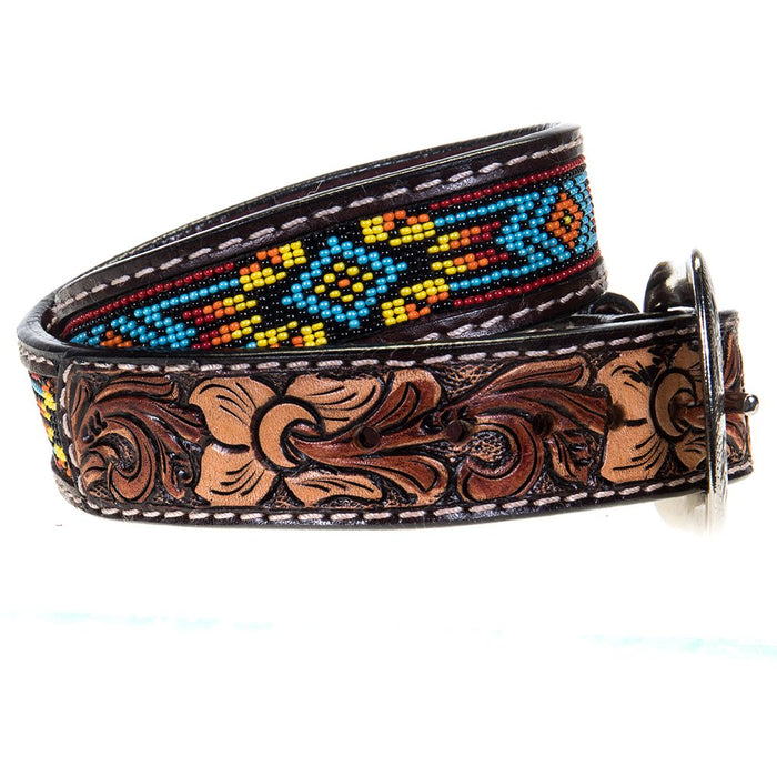 Western Fashion Kids Twisted X Beaded Belt with Floral Tooling