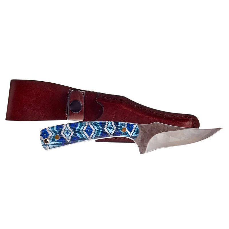 Western Fashion Twisted X Sunburst Beaded Skinner Knife with Leather Sheath