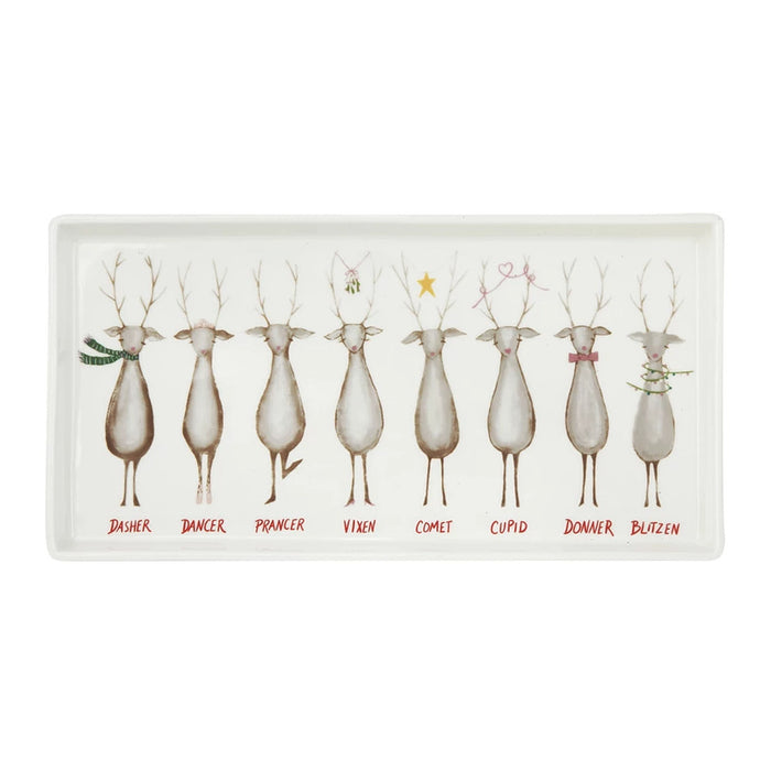 Creative Co-Op Stoneware Platter w/Santa`s Reindeer
