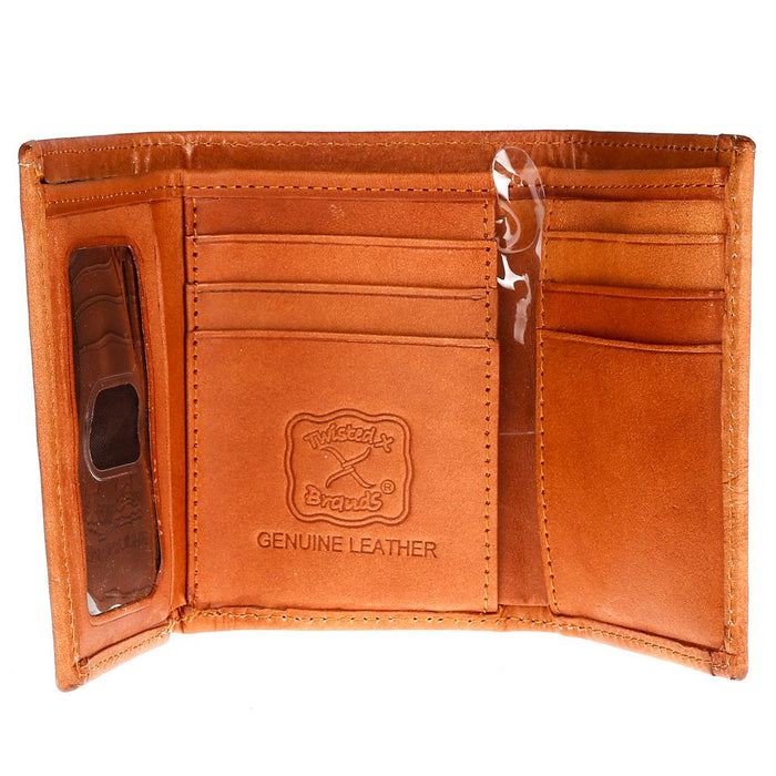 Western Fashion Men's Floral Trifold Wallet with Tan