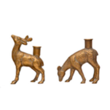 Creative Co-Op Cast Iron Gold Bowing Deer Taper Candle Holder