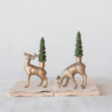 Creative Co-Op Cast Iron Gold Standing Tall Deer Taper Candle Holder