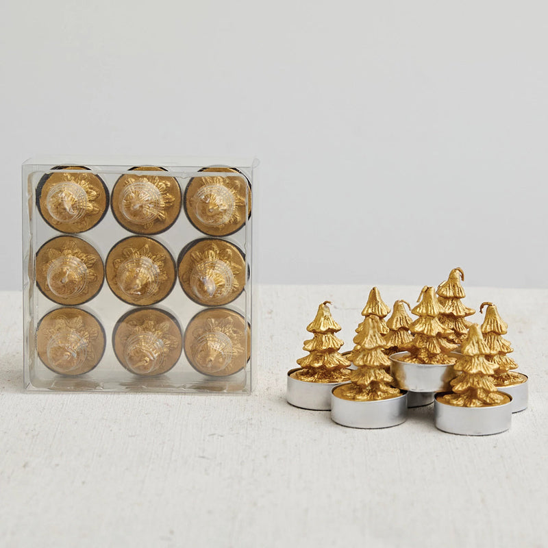 Creative Co-Op Gold Unscented Tree Tealight Candles