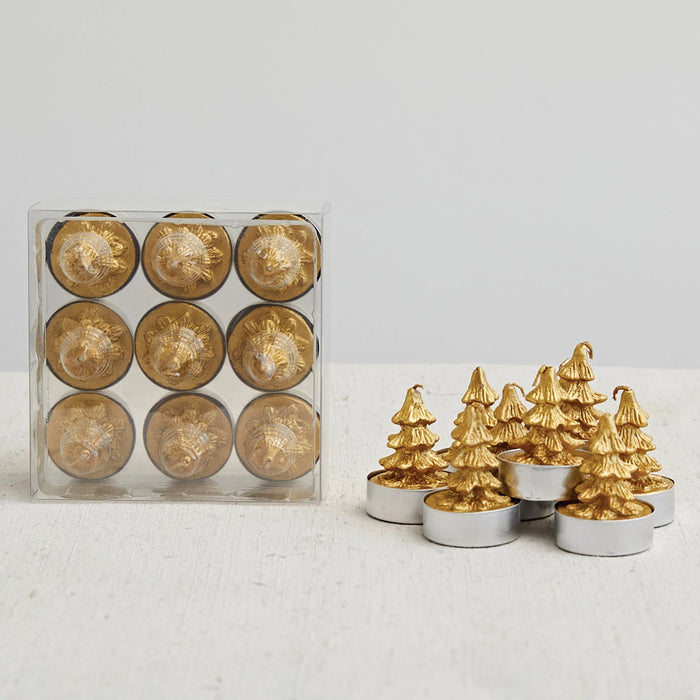 Creative Co-Op Gold Unscented Tree Tealight Candles