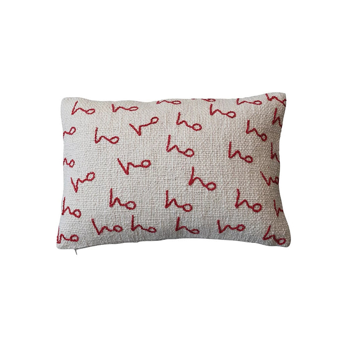 Creative Co-Op Ho Ho Embroidered Slub Lumbar Pillow