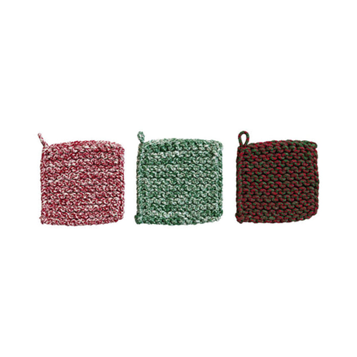 Creative Co-Op Green Melange Crocheted Pot Holder