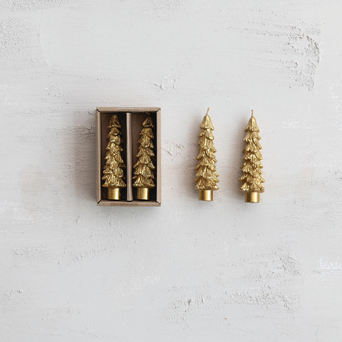 Creative Co-Op Gold Unscented Tree Taper Candles - 4 3/4in