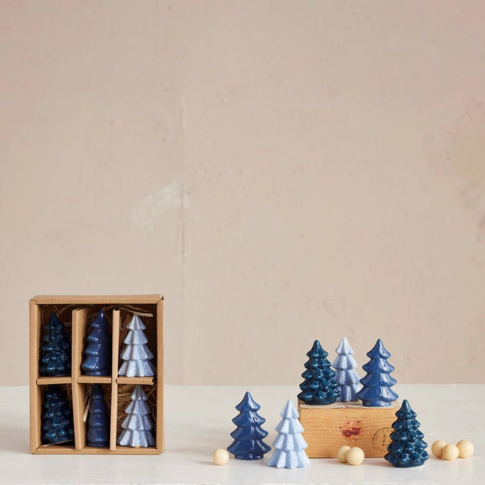 Creative Co-Op Blue Stoneware Christmas Tree Set