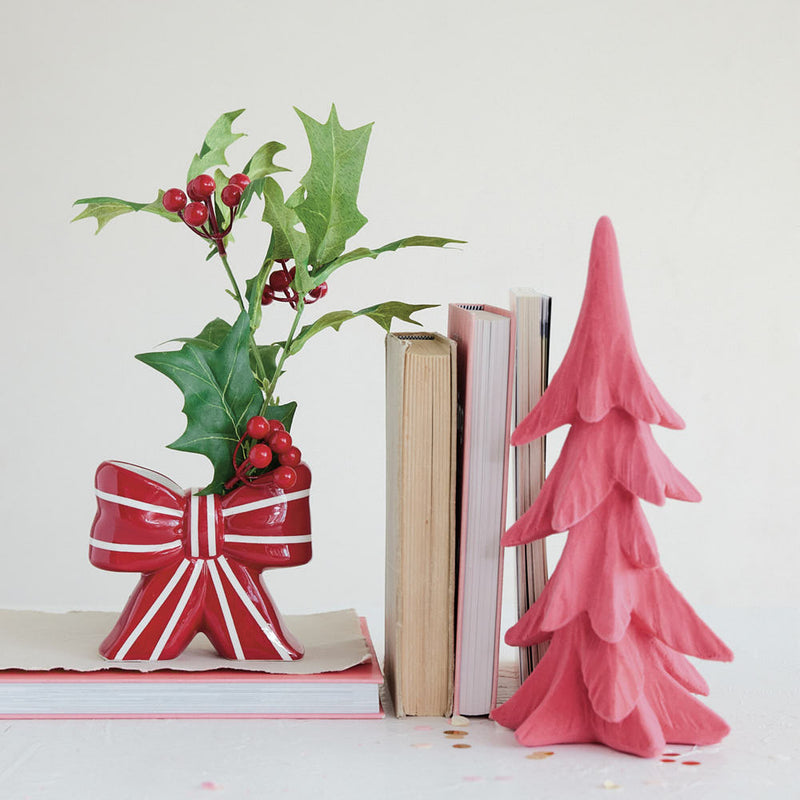 Creative Co-Op Ceramic Striped Bow Vase
