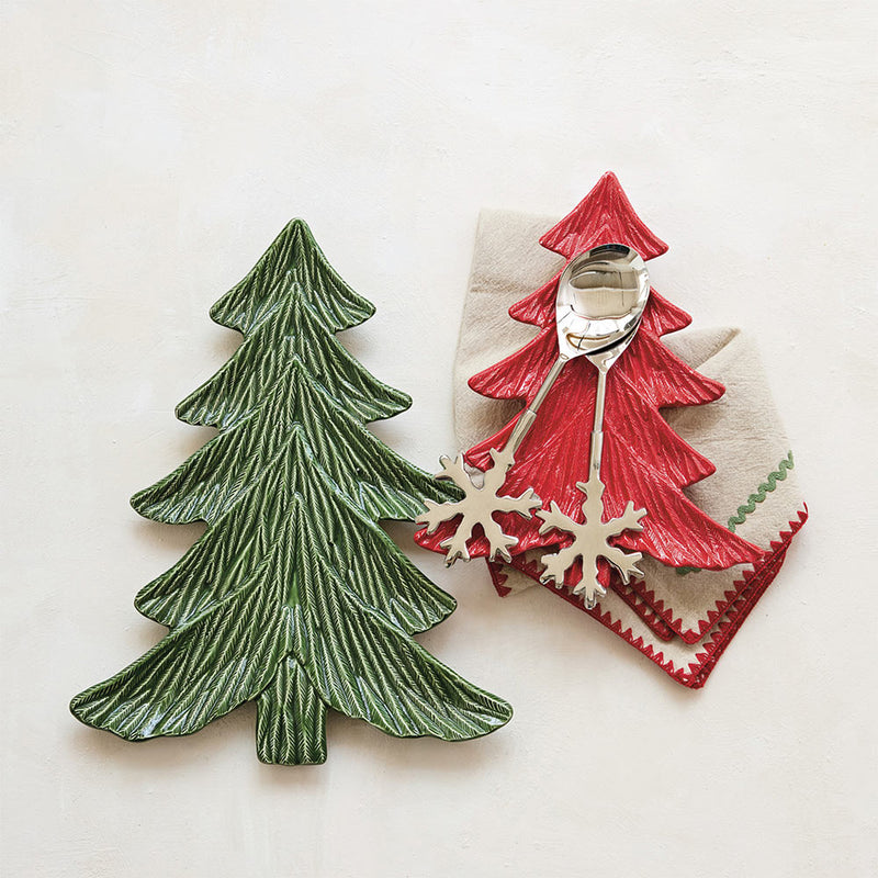 Creative Co-Op Christmas Red Tree Plate