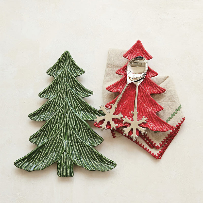 Creative Co-Op Green Christmas Tree Plate