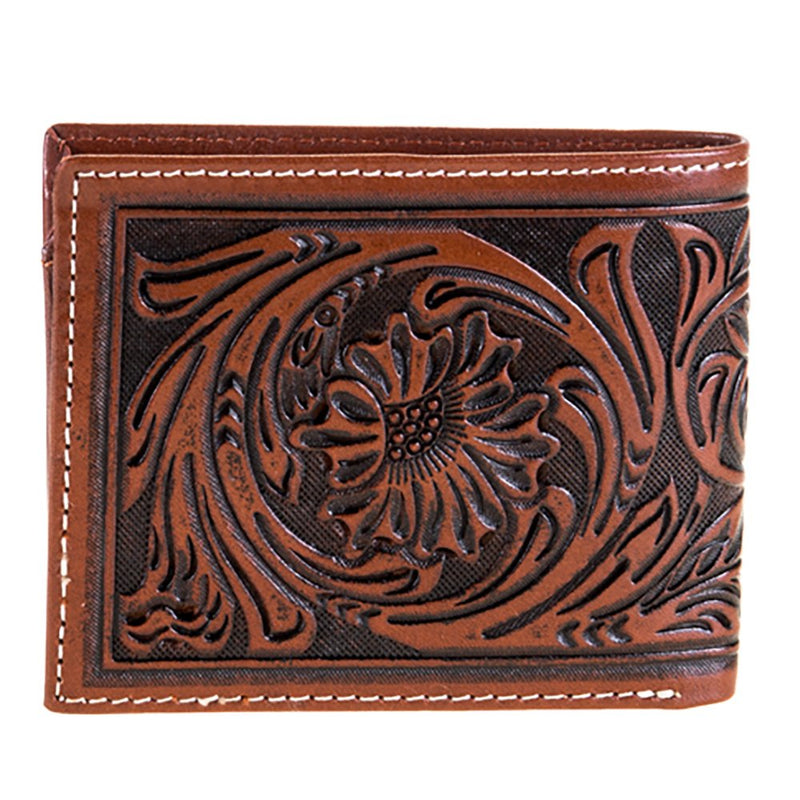 Western Fashion Twisted X Bifold Floral Tooled Wallet