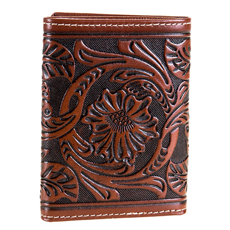 Western Fashion Twisted X Tooled Trifold Wallet
