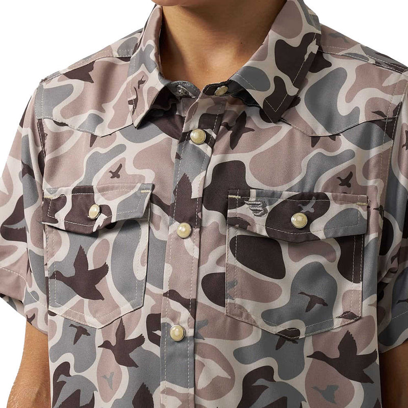Burlebo Boy's Mallard Mayham Camo Performance Western Shirt