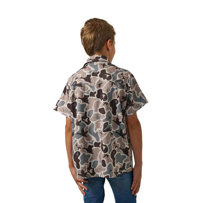 Burlebo Boy's Mallard Mayham Camo Performance Western Shirt