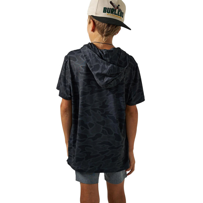 Burlebo Boy's Black Camo Short Sleeve Performance Hoodie