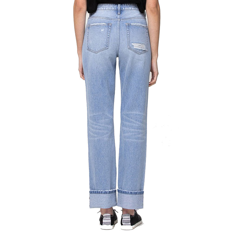 Flying Monkey Women's High Rise 90's Vintage Straight Jeans with Cuff Hem