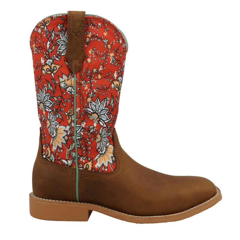 Twisted X Kids Hooey Rustic Brown and Red Floral Boot